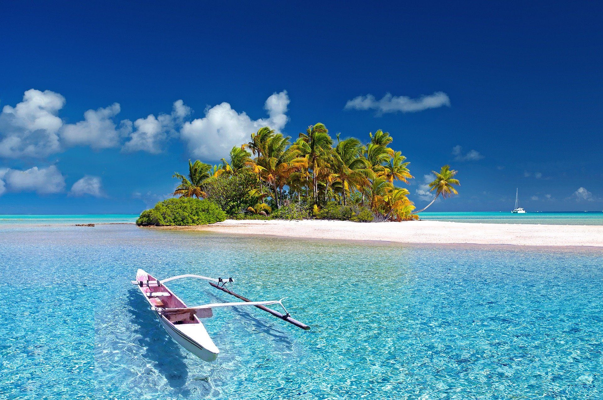 row boat with island in background